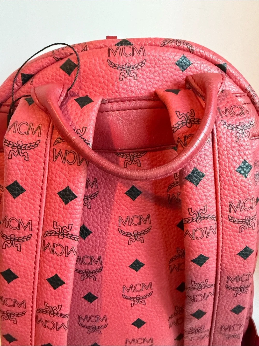 MCM Pink Visetos Leather Backpack